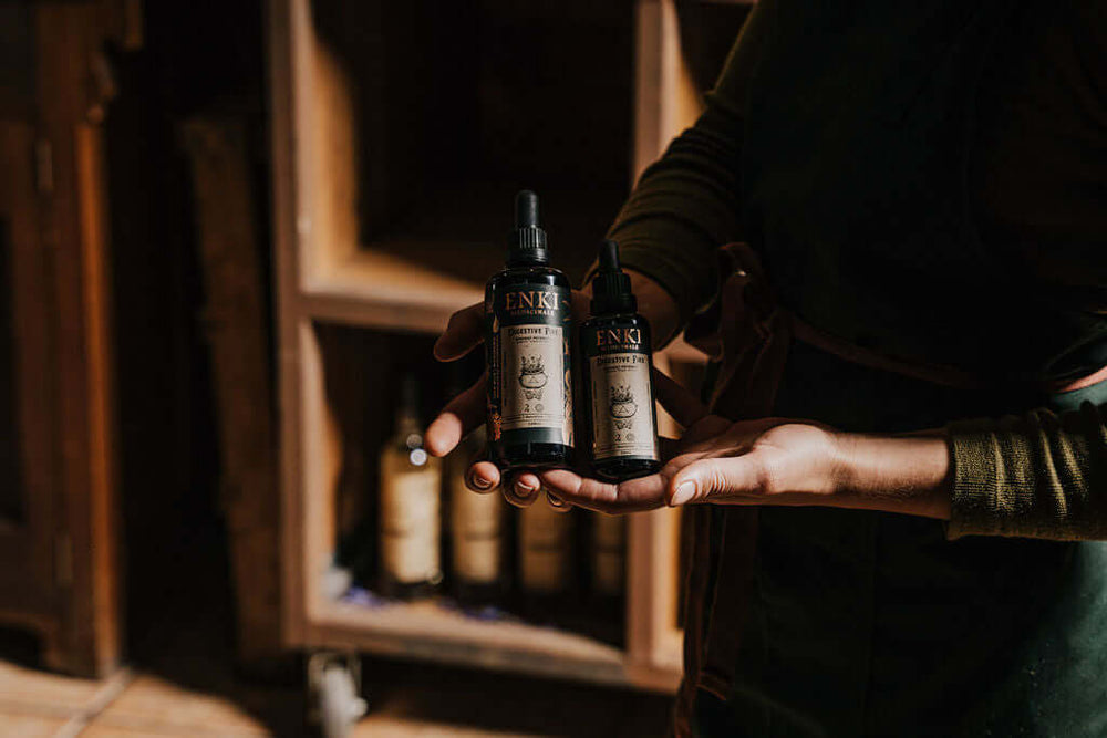 Digestive liquid extract tincture in violet glass